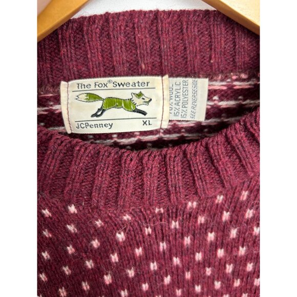 VTG The Fox Sweater JC Penney Mens Burgundy Wool Blend Knit Pullover XL - Picture 3 of 8